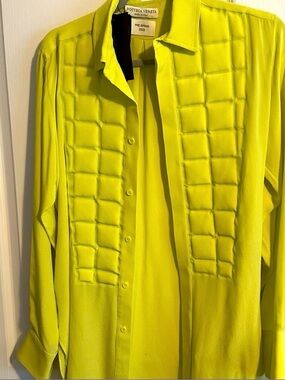 Bottega Veneta Neon Yellow Quilted-Panel Silk Button-Down Shirt